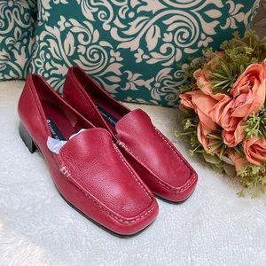 Etienne Aigner Red Leather Square Toe Loafer